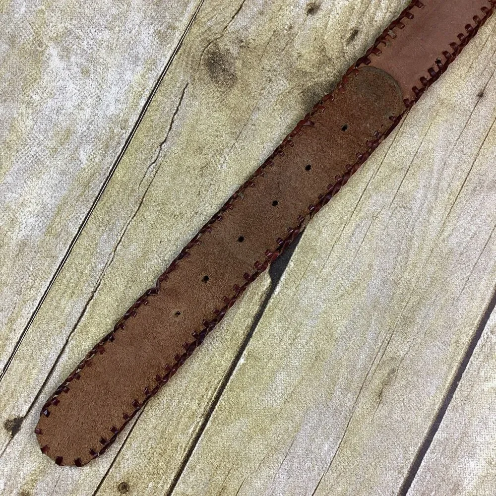 Lucky Brand Boho Embroidered Leather Belt Small Size S Western Aztec Braid Edge